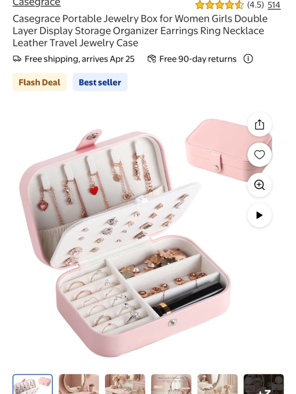 Pink Travel Jewelry Box - Compact Organizer - Picture 4 of 6